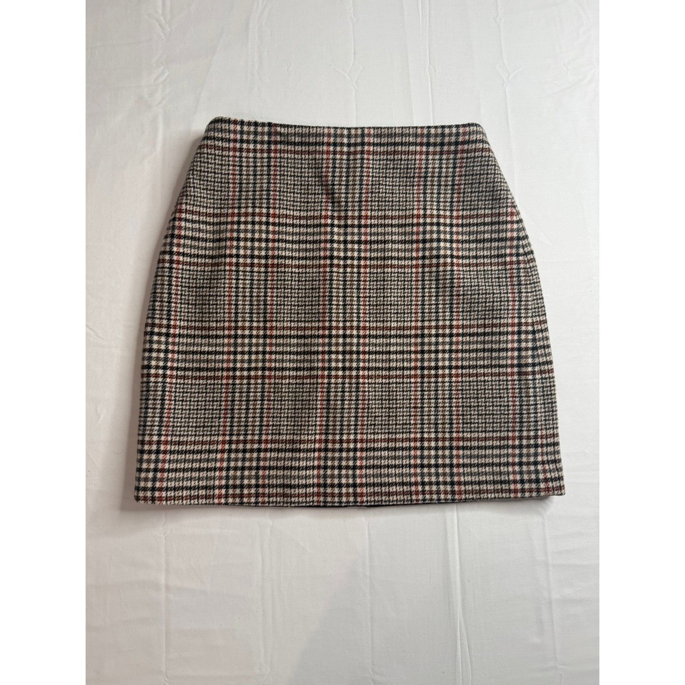 Thakoon Collective Skirt Womens 0 Beige Plaid Mini Academia Grunge Wool Black